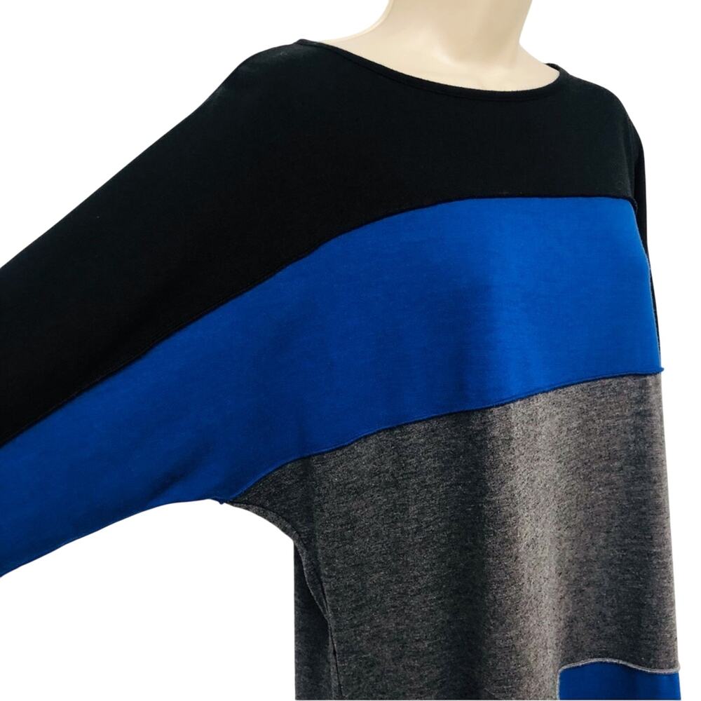 Coco Bianco Color Block Scoop Neck Tunic Dolman Sleeve Blue Gray Black - Picture 13 of 16